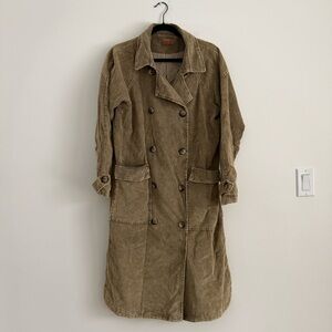 POL Corduroy Trench Coat Vintage Washed Military Jacket Olive Green Size S